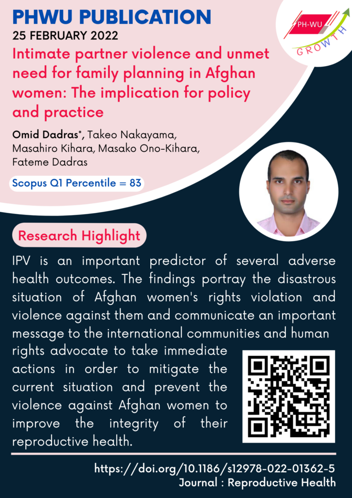 PHWU Publication Title : Intimate partner violence and unmet need for family planning in Afghan women